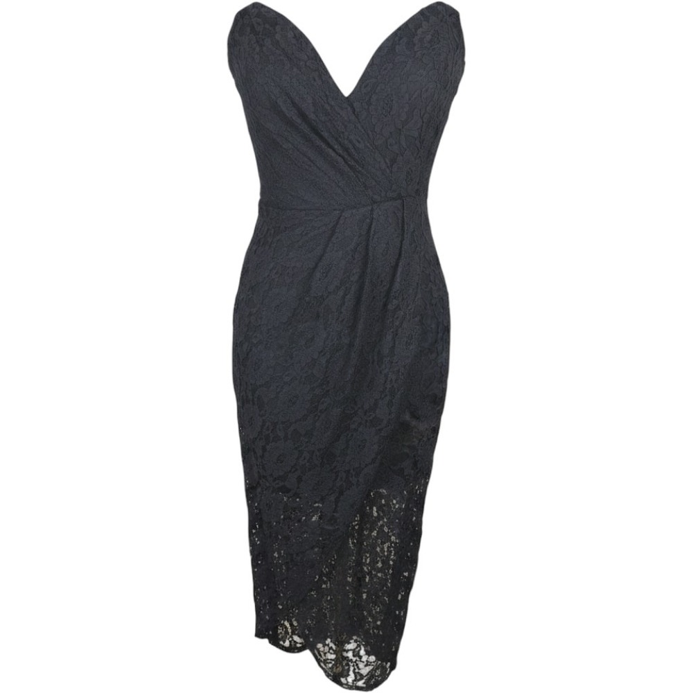SAU LEE Jerri Strapless Black Lace Midi Dress 4
